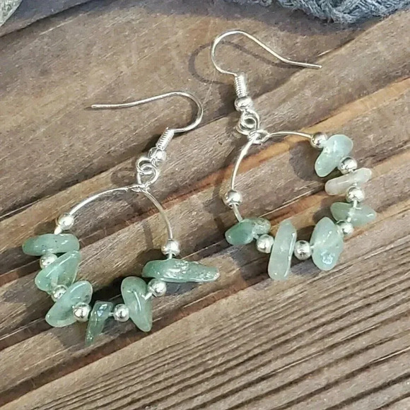Hand Crafted Baroque Green Agate Gemstone Sterling Silver Plated Beads Earrings - Picture 5 of 8
